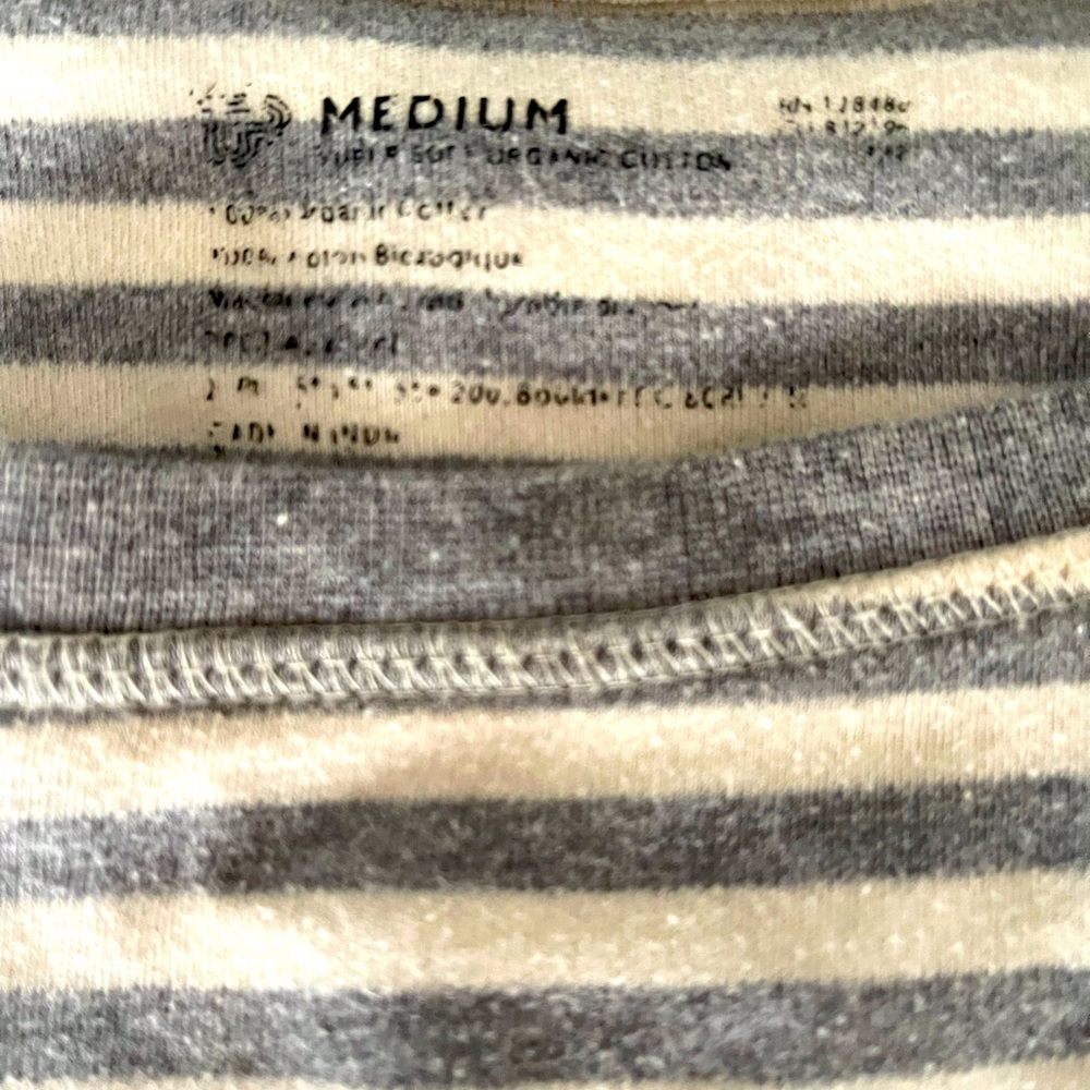 Size M Heather gray white striped sweatshirt